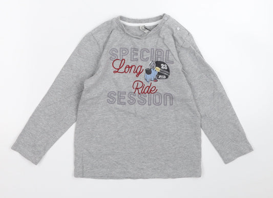birba Boys Grey  Cotton Pullover T-Shirt Size 2-3 Years Round Neck