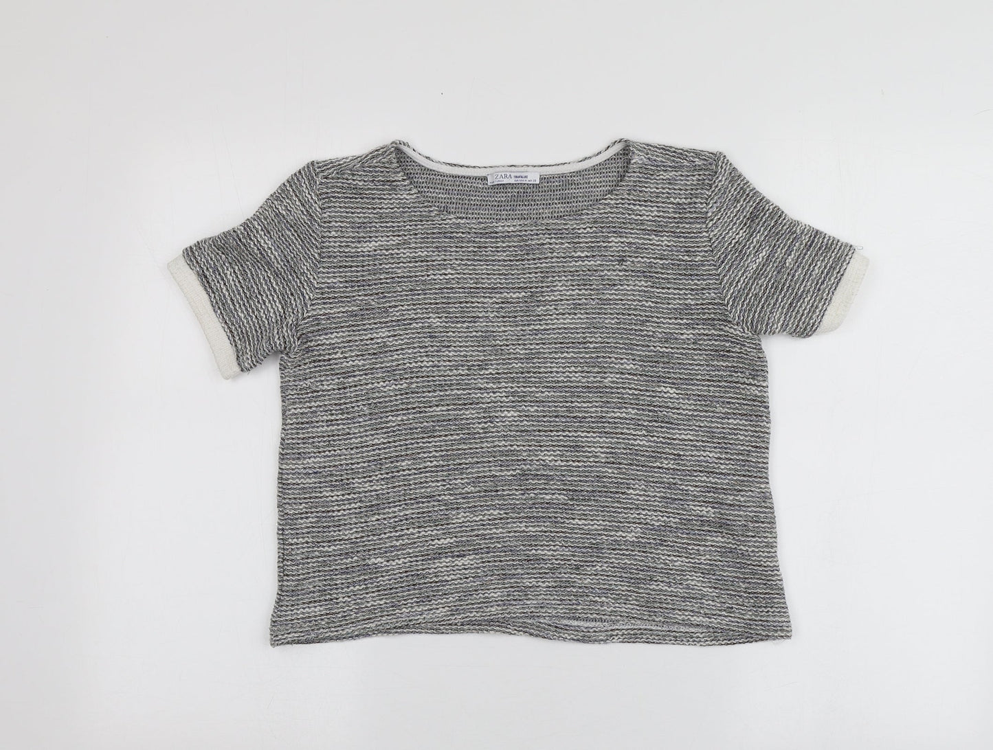 Zara Womens Grey  Cotton Basic T-Shirt Size M Round Neck