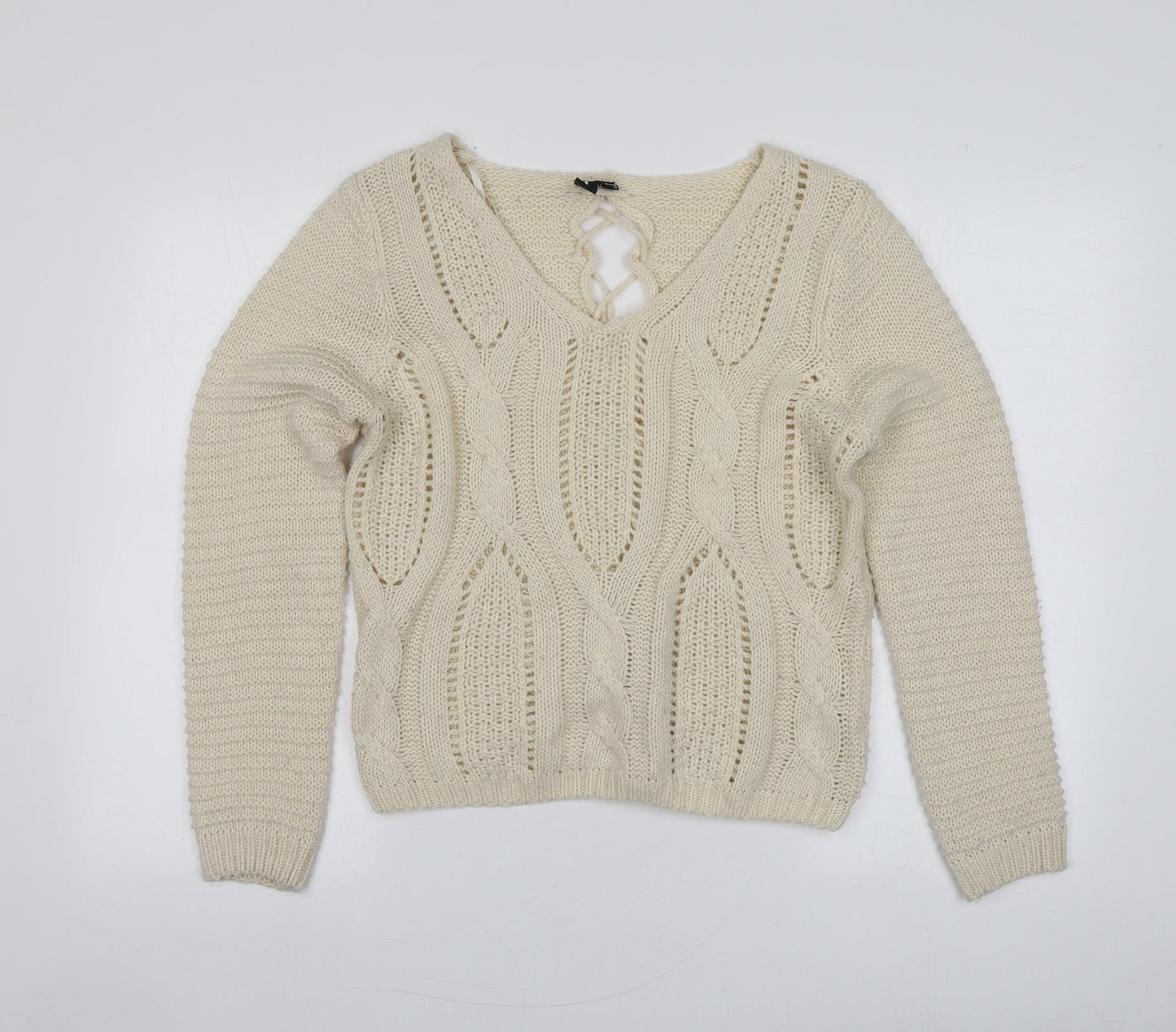 Izabel Womens Beige Round Neck  Acrylic Pullover Jumper Size 10