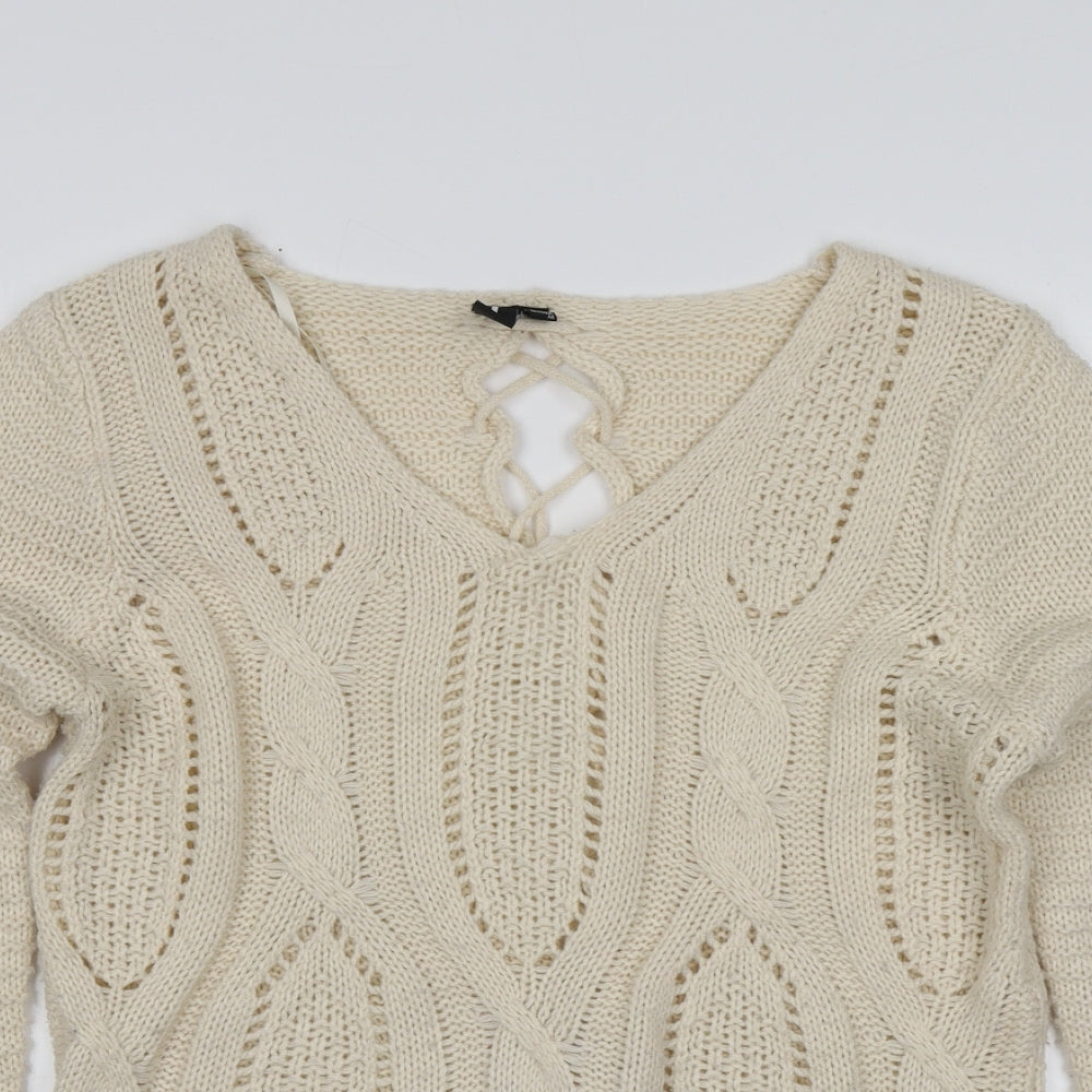 Izabel Womens Beige Round Neck  Acrylic Pullover Jumper Size 10