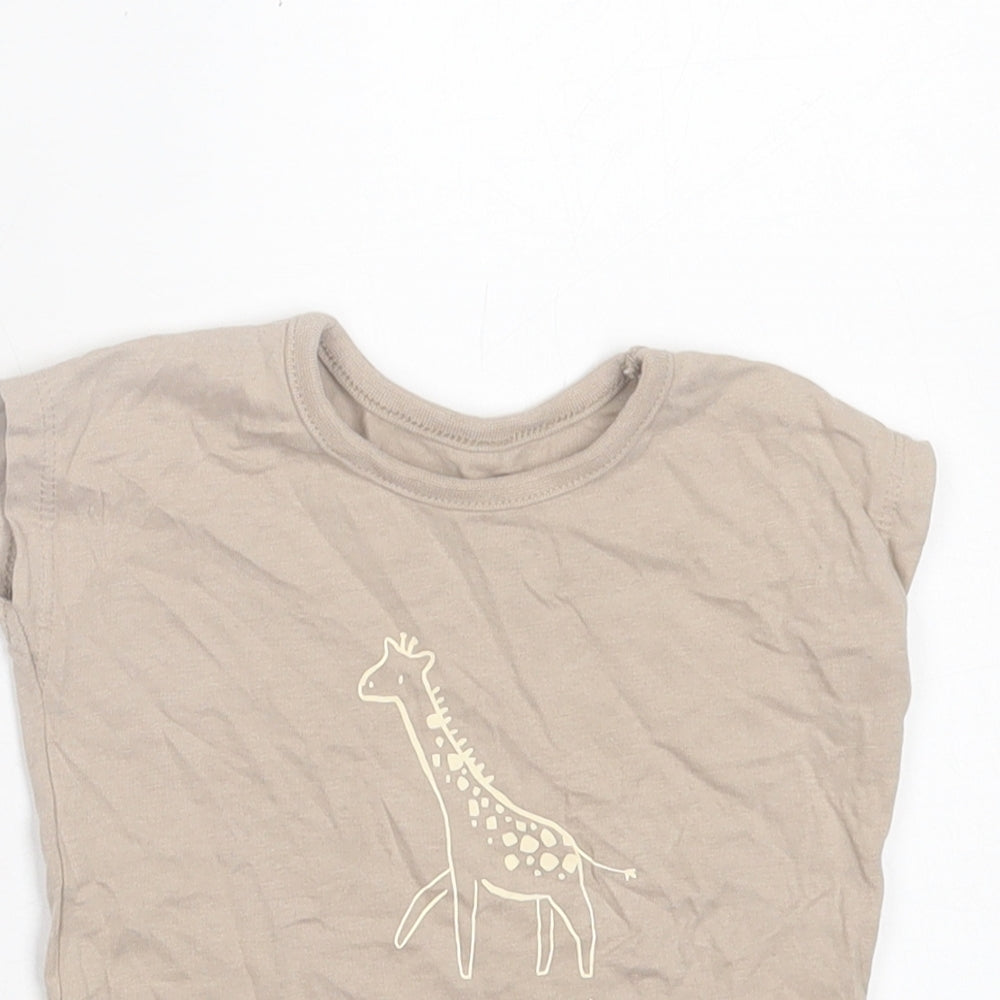 George Boys Beige  Cotton Basic T-Shirt Size 9-12 Months Crew Neck Pullover