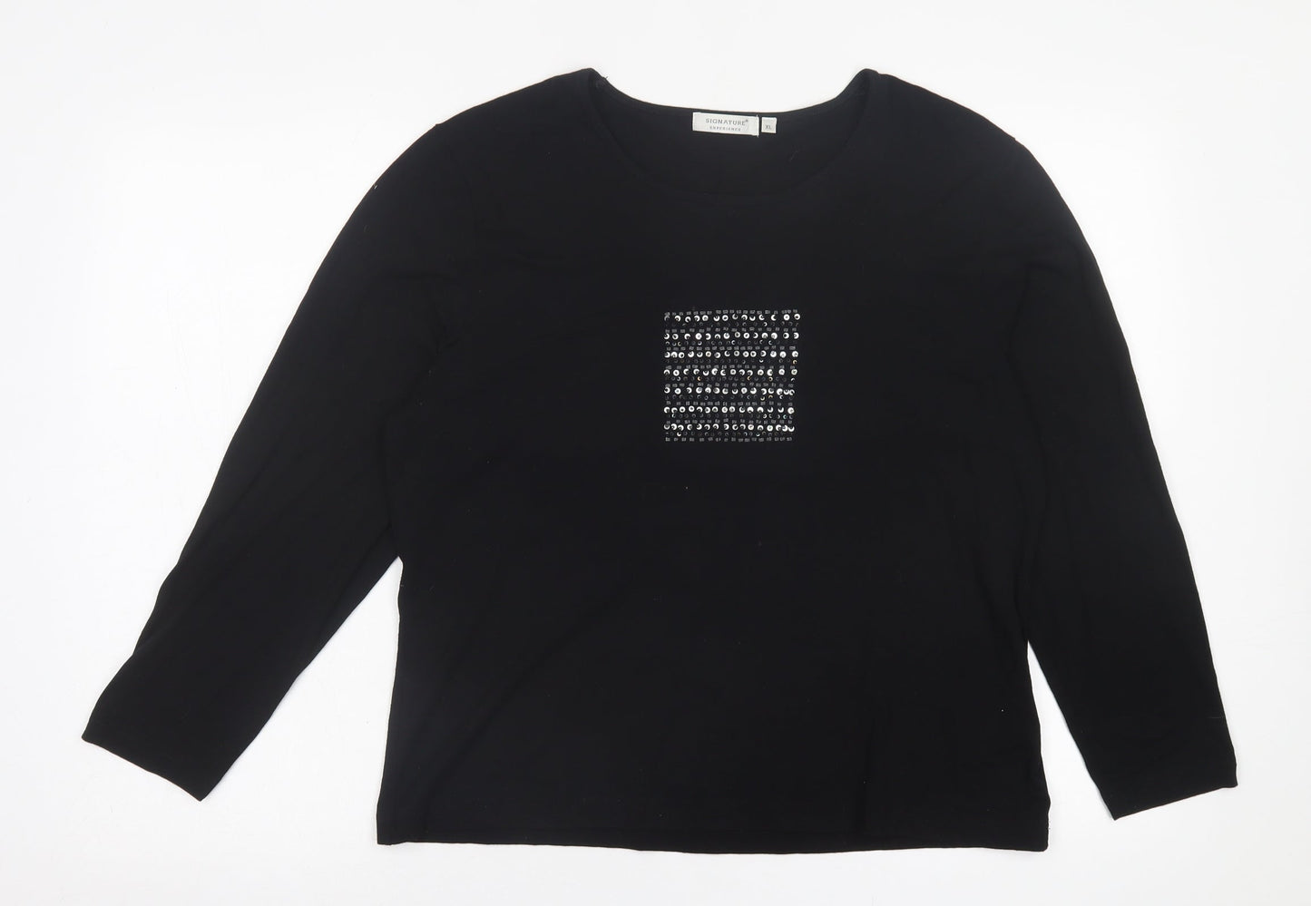 Signature  Womens Black  Viscose Basic T-Shirt Size XL Crew Neck