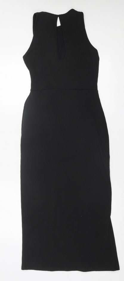 Oasis Womens Black  Polyester Bodycon  Size S  Crew Neck Button