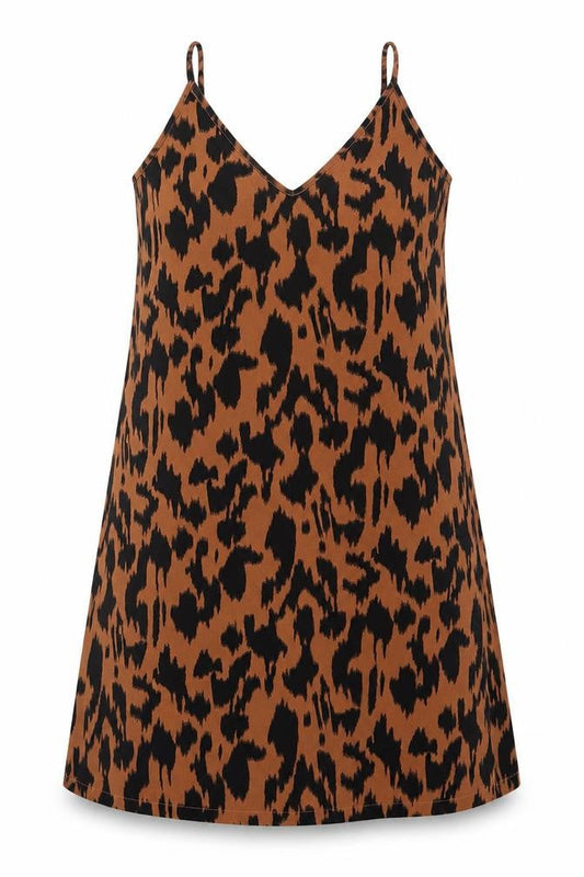 SHEIN Womens Brown Animal Print Polyester Tank Dress  Size S  V-Neck Pullover