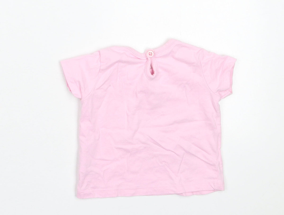 Cherokee Girls Pink  Cotton Basic T-Shirt Size 3-6 Months Crew Neck Button