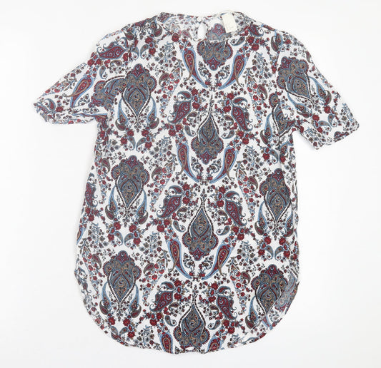 H&M Womens Multicoloured Geometric Viscose Basic T-Shirt Size 6 Crew Neck