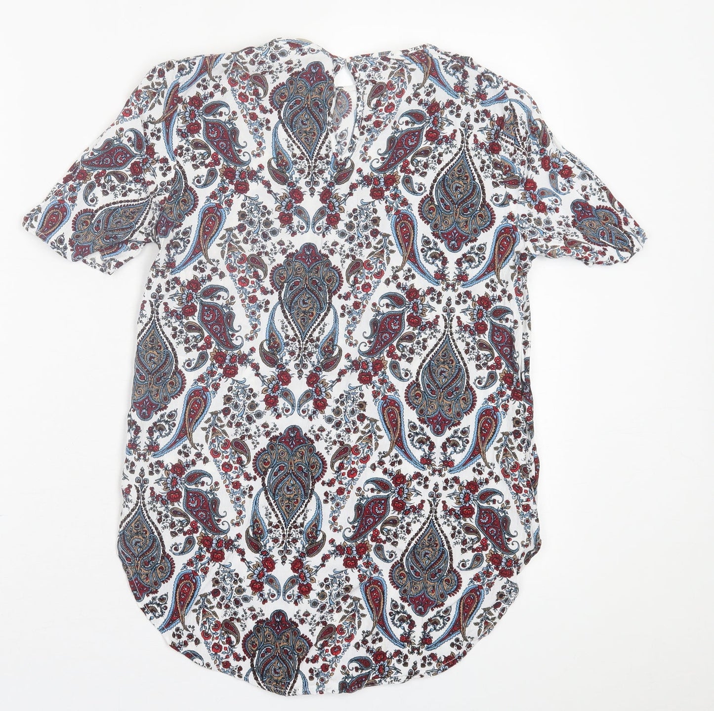 H&M Womens Multicoloured Geometric Viscose Basic T-Shirt Size 6 Crew Neck