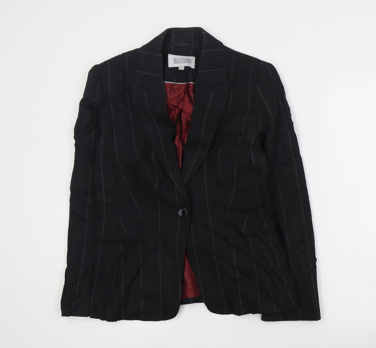 Next  Womens Black Striped Wool Jacket Suit Jacket Size 10