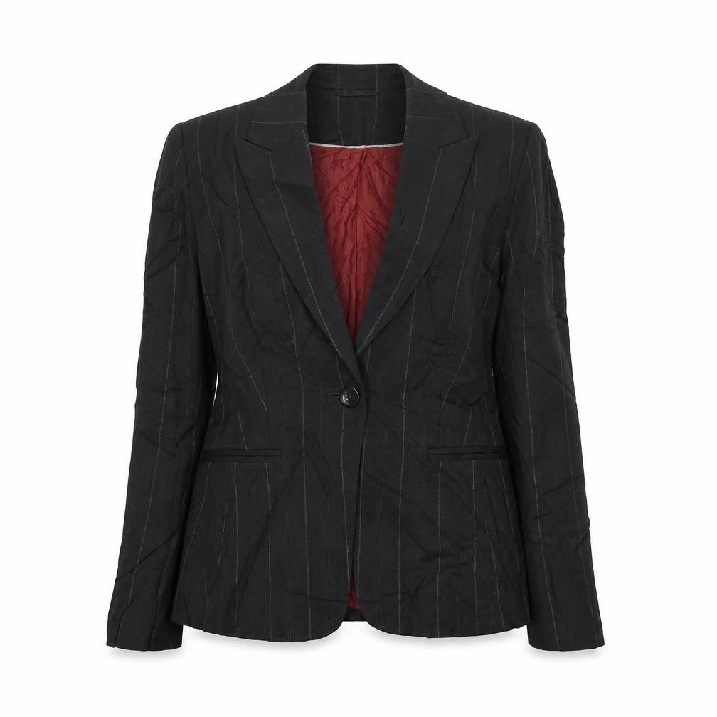 Next  Womens Black Striped Wool Jacket Suit Jacket Size 10