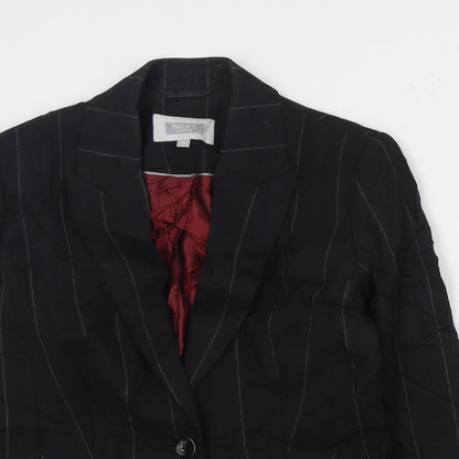 Next  Womens Black Striped Wool Jacket Suit Jacket Size 10