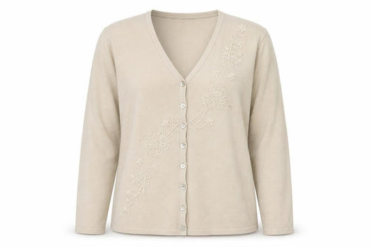 EWM Womens Beige V-Neck  Acrylic Cardigan Jumper Size L