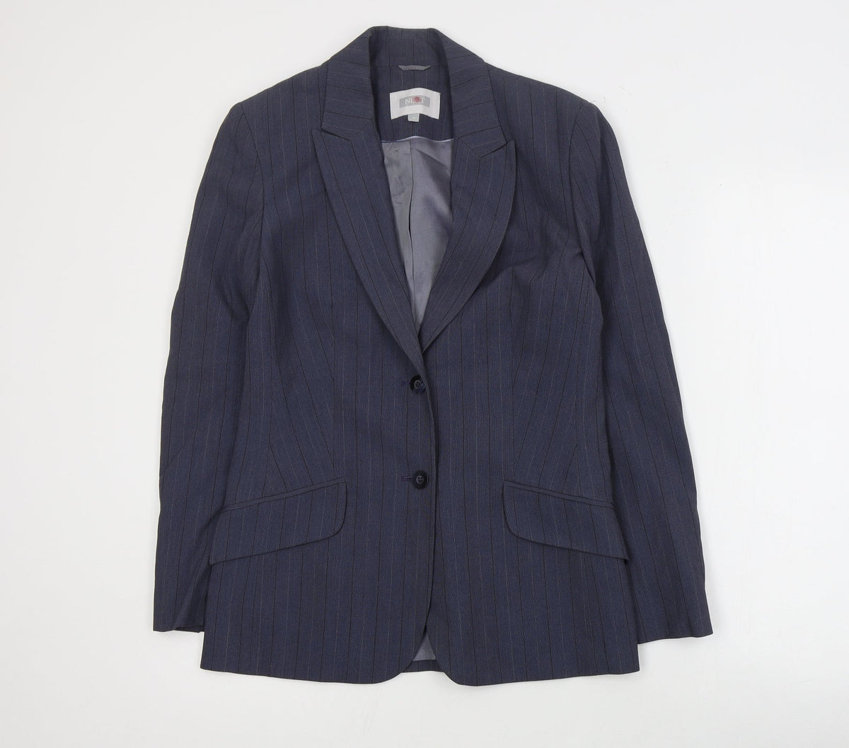 Next Womens Blue Striped Polyester Jacket Suit Jacket Size 10