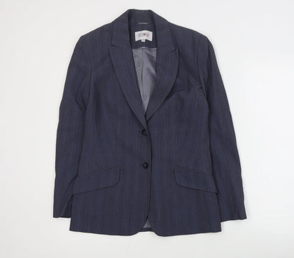Next Womens Blue Striped Polyester Jacket Suit Jacket Size 10