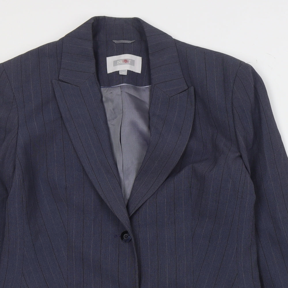 Next Womens Blue Striped Polyester Jacket Suit Jacket Size 10