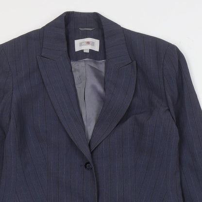 Next Womens Blue Striped Polyester Jacket Suit Jacket Size 10