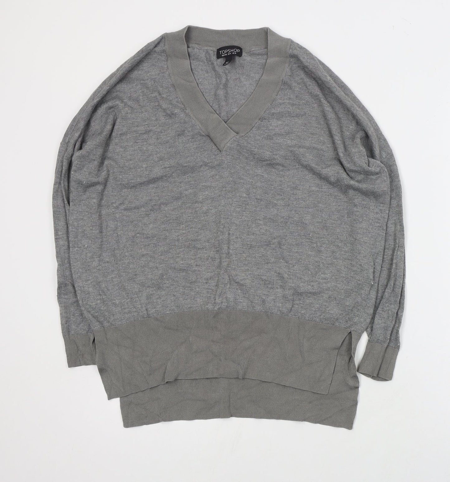 Topshop Womens Grey V-Neck  Polyester Henley Jumper Size 8