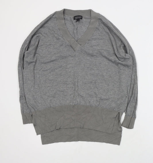 Topshop Womens Grey V-Neck  Polyester Henley Jumper Size 8