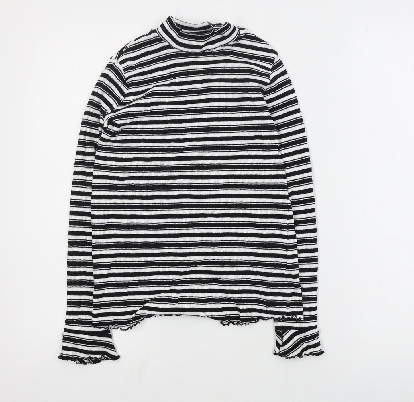 Marks and Spencer Womens Black High Neck Striped Cotton Pullover Jumper Size 12