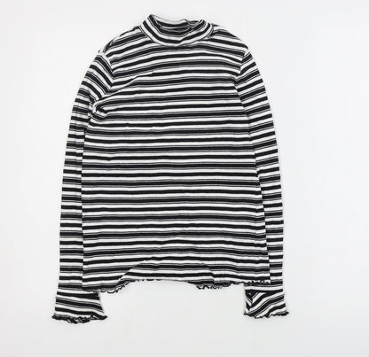 Marks & Spencer Womens Black High Neck Striped Cotton Pullover Jumper Size 12