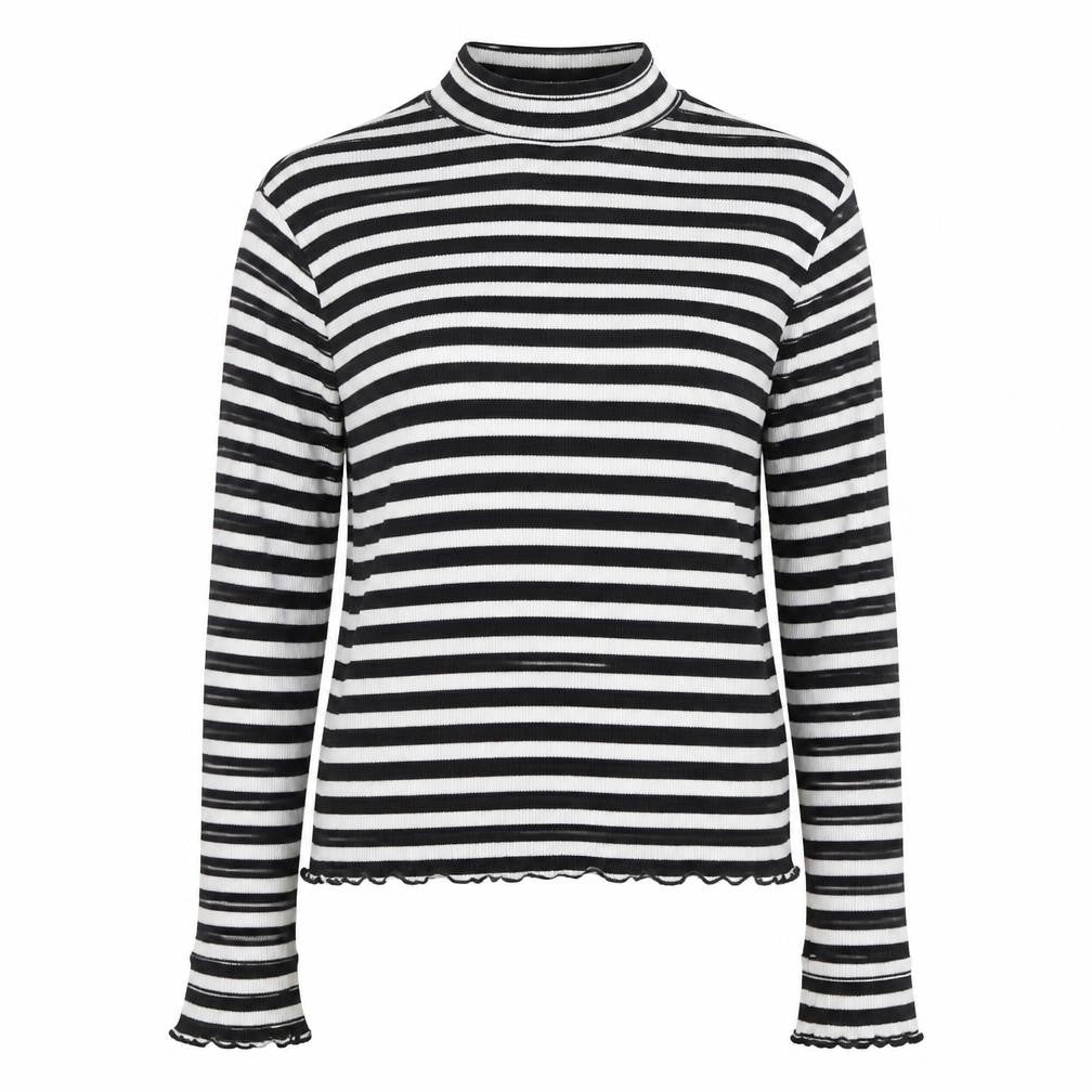 Marks & Spencer Womens Black High Neck Striped Cotton Pullover Jumper Size 12