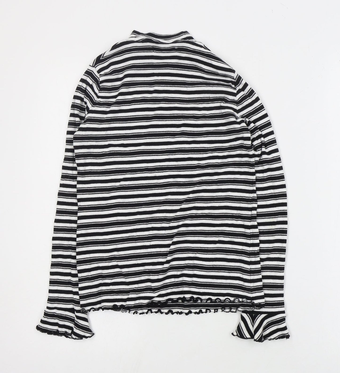 Marks and Spencer Womens Black High Neck Striped Cotton Pullover Jumper Size 12