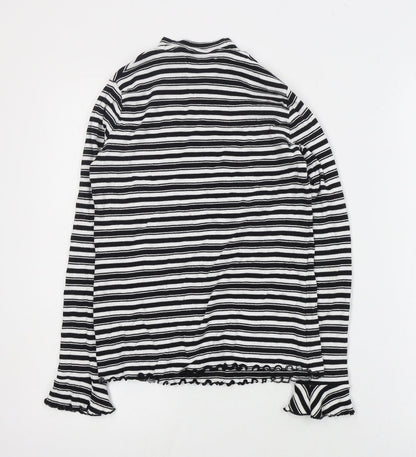 Marks & Spencer Womens Black High Neck Striped Cotton Pullover Jumper Size 12
