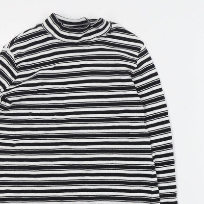 Marks & Spencer Womens Black High Neck Striped Cotton Pullover Jumper Size 12