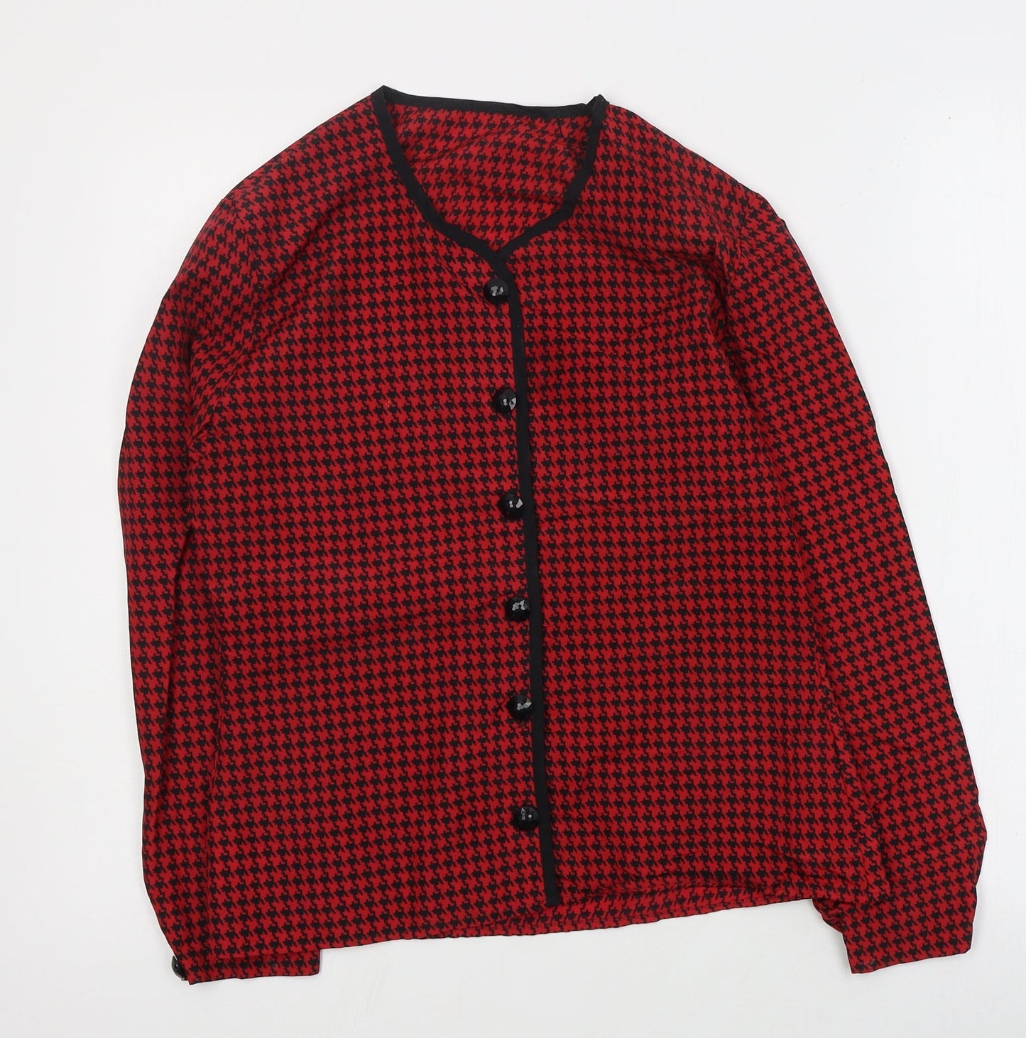St Michaels Womens Red Houndstooth Polyester Basic Blouse Size 8 Round Neck