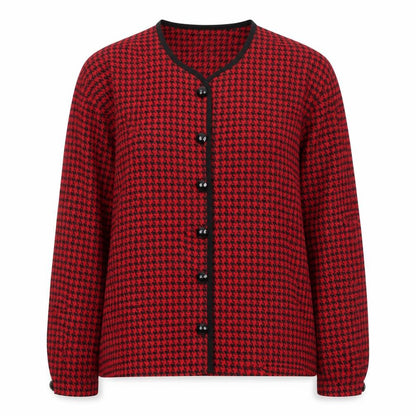 St Michael Womens Red Houndstooth Polyester Basic Blouse Size 8 Round Neck