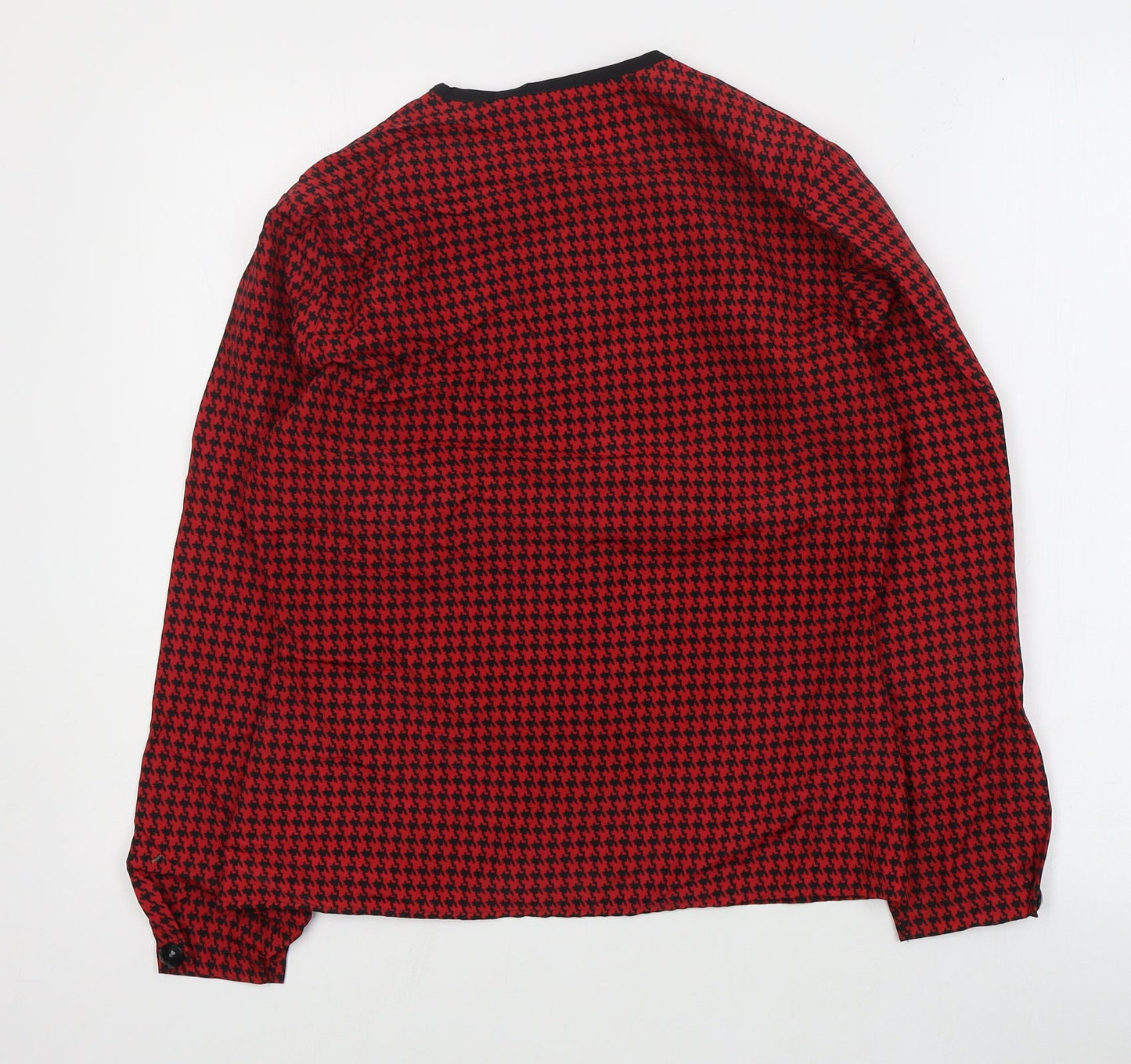 St Michaels Womens Red Houndstooth Polyester Basic Blouse Size 8 Round Neck