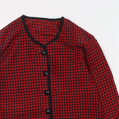St Michael Womens Red Houndstooth Polyester Basic Blouse Size 8 Round Neck