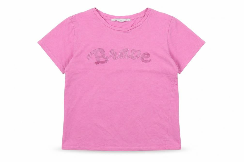 H&M Girls Pink  Cotton Basic T-Shirt Size 7-8 Years Crew Neck Pullover - Slogan