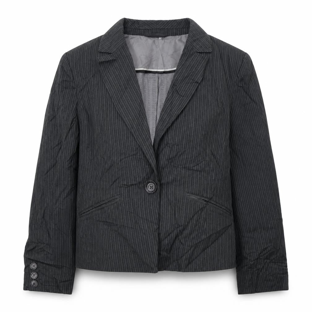 Debenhams Womens Grey Striped  Jacket Blazer Size 12  Button
