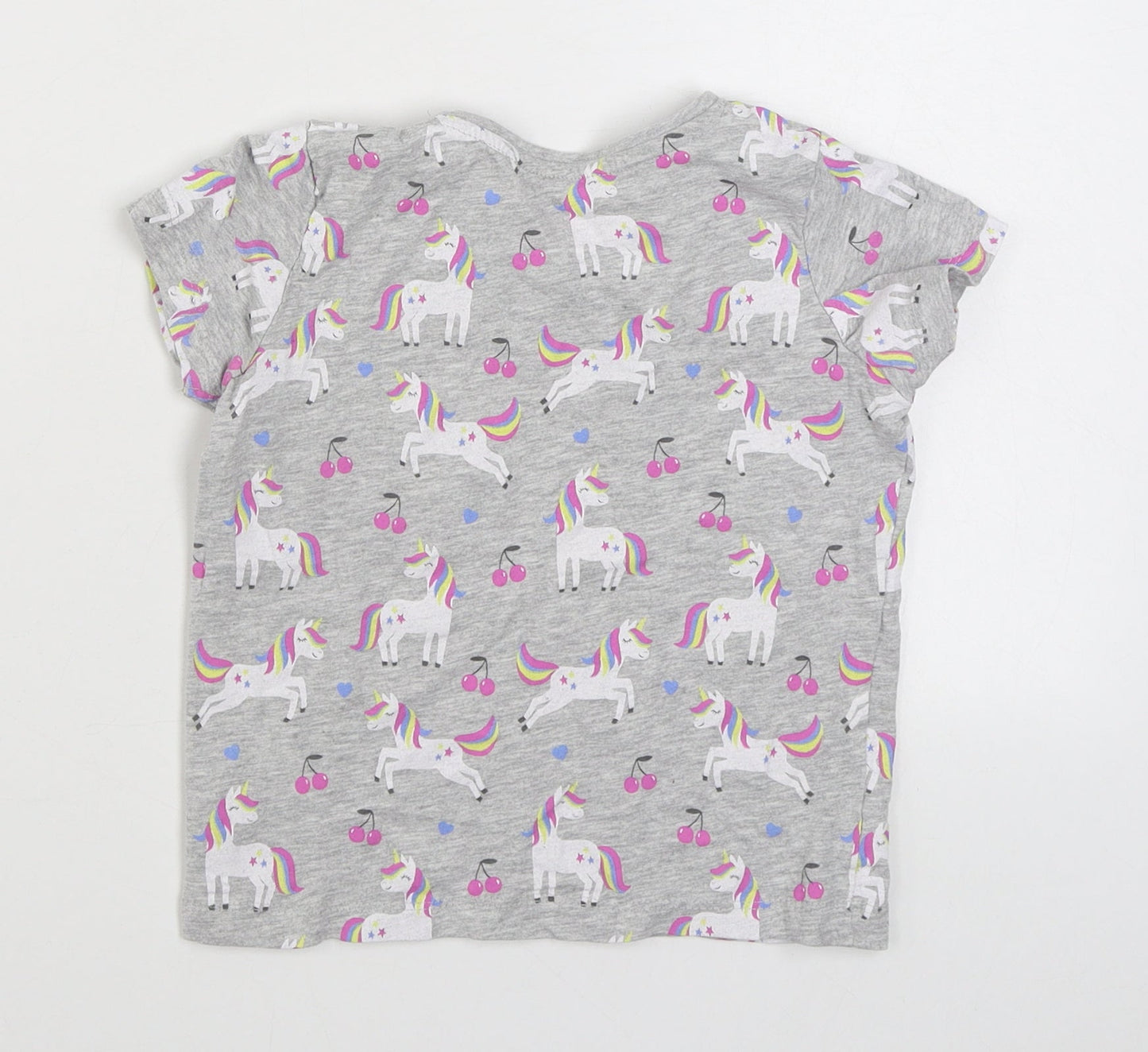 Primark Girls Grey Geometric Cotton Basic T-Shirt Size 4-5 Years Round Neck Pullover