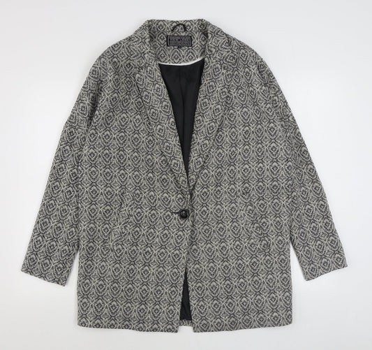 New Look Womens Black Geometric  Overcoat Coat Size 14  Button