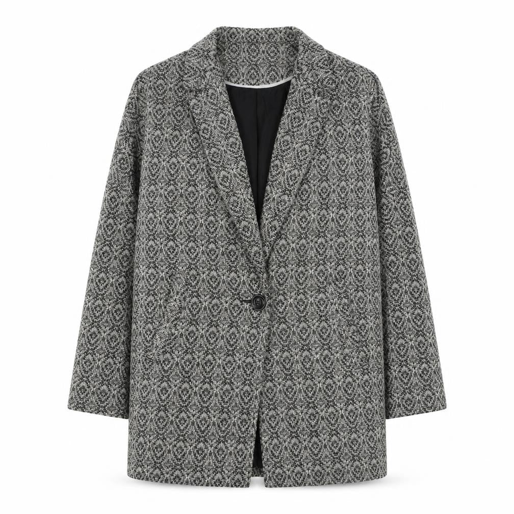 New Look Womens Black Geometric  Overcoat Coat Size 14  Button