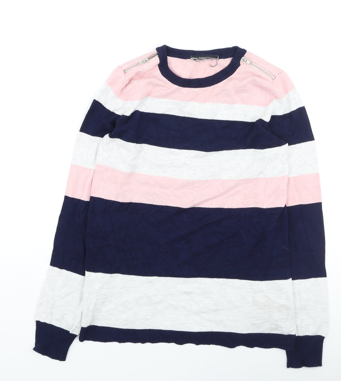 Wallis Womens Multicoloured Round Neck Striped Viscose Pullover Jumper Size 8