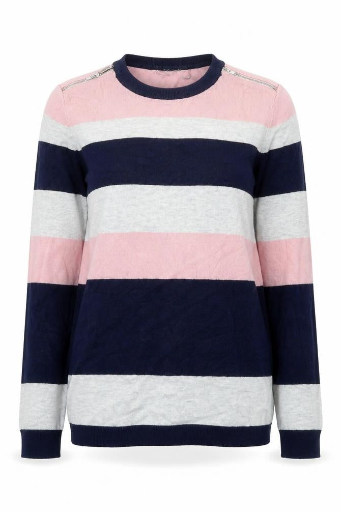 Wallis Womens Multicoloured Round Neck Striped Viscose Pullover Jumper Size 8