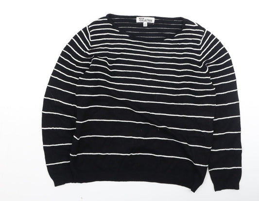 Debenhams Womens Black Round Neck Striped Viscose Pullover Jumper Size 12