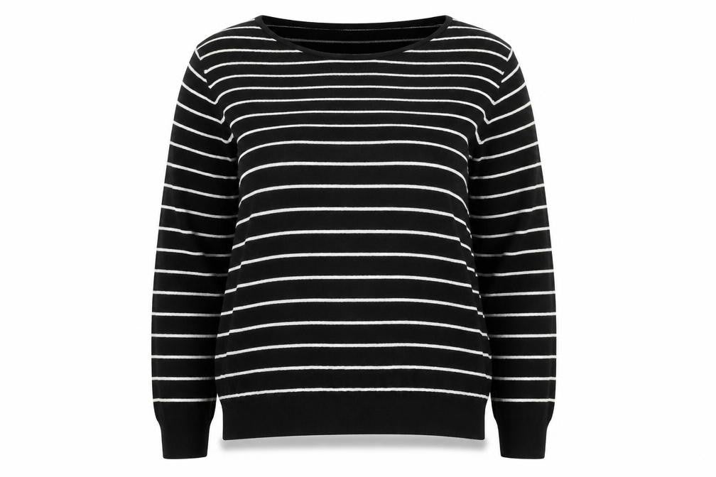 Debenhams Womens Black Round Neck Striped Viscose Pullover Jumper Size 12