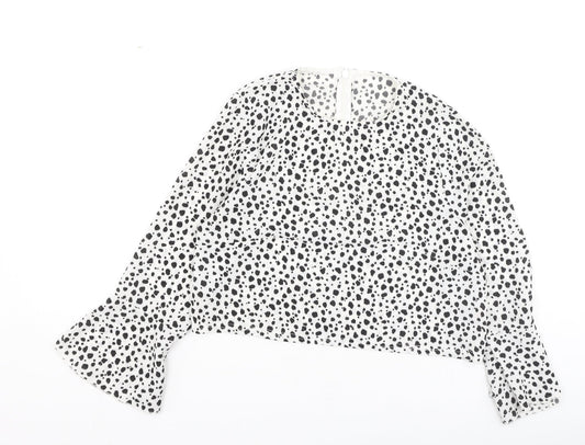 PRETTYLITTLETHING Womens White Polka Dot Polyester Basic Blouse Size 10 Round Neck