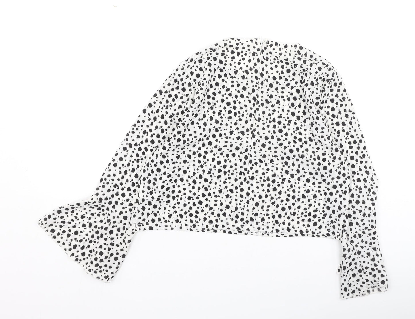 PRETTYLITTLETHING Womens White Polka Dot Polyester Basic Blouse Size 10 Round Neck