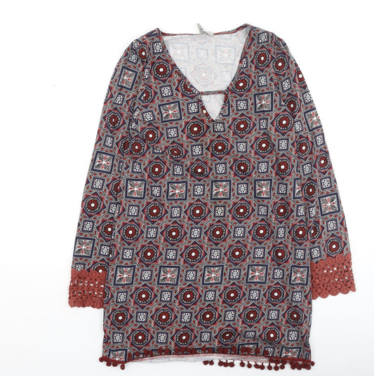 ASOS Womens Multicoloured Geometric Cotton Fit & Flare  Size 10  Round Neck