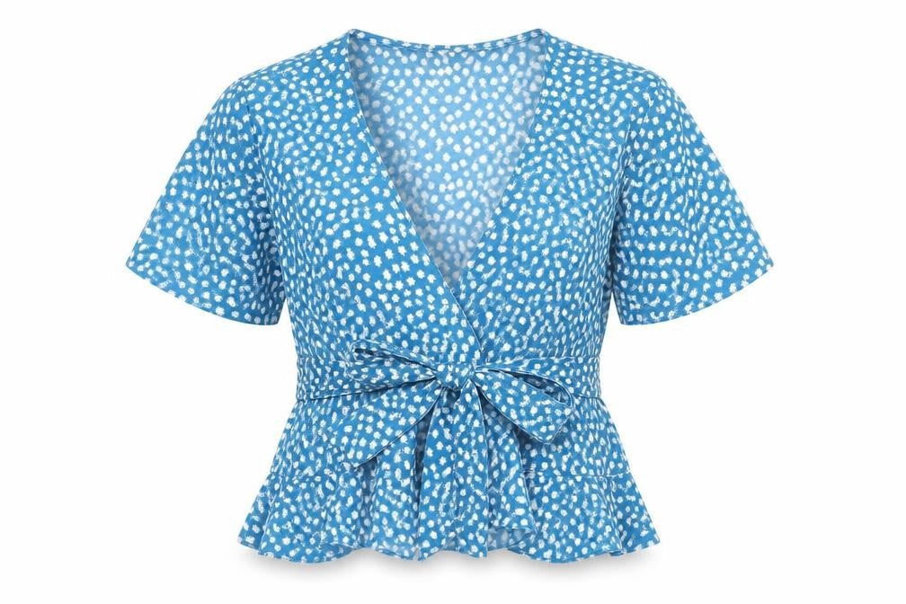 SheIn Womens Blue Floral Polyester Basic Blouse Size M V-Neck