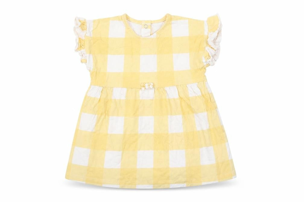 George  Girls Yellow Plaid Cotton Fit & Flare  Size 9-12 Months  Round Neck