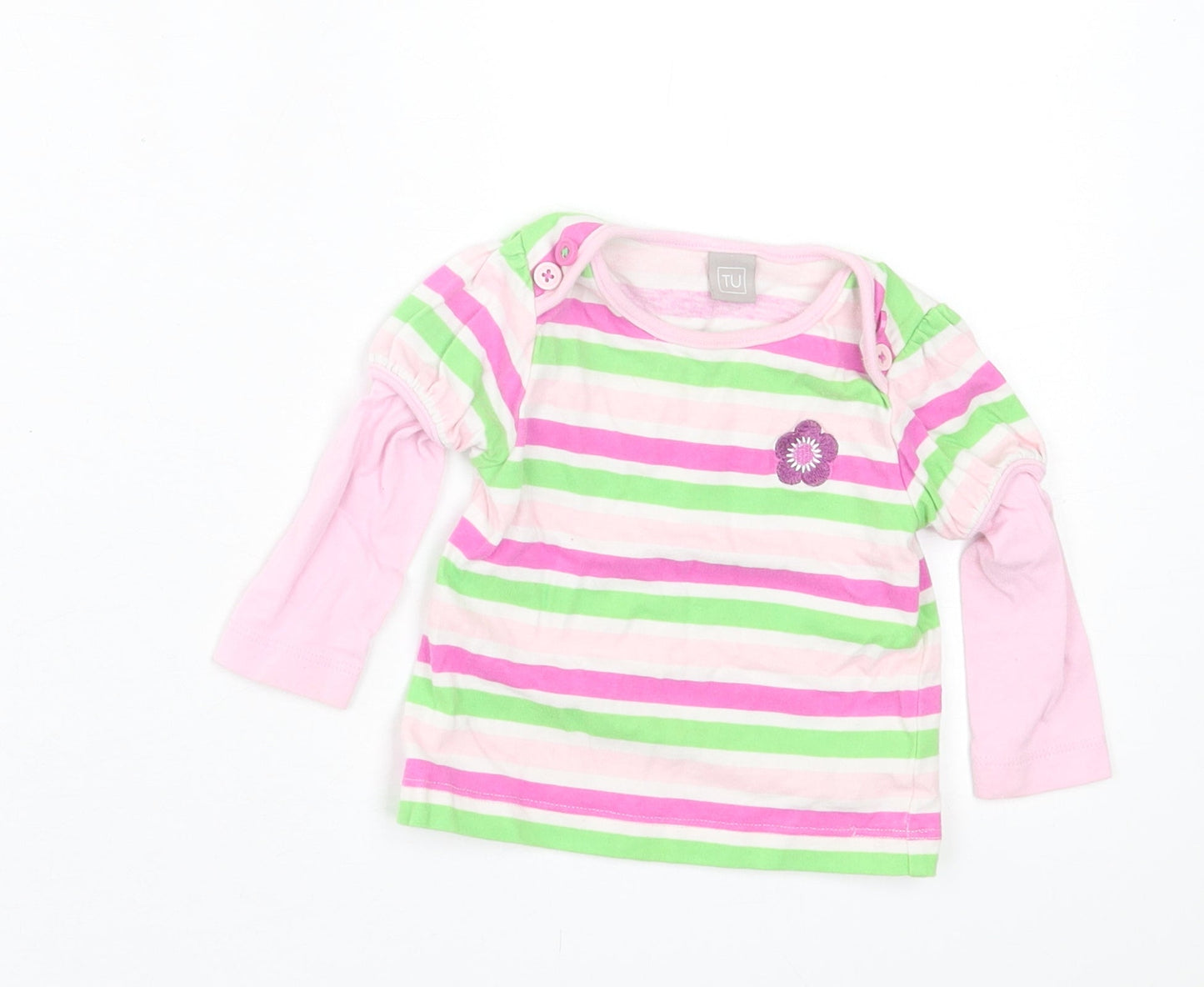 TU Girls Multicoloured Striped Cotton Basic Casual Size 3-6 Months Crew Neck Pullover