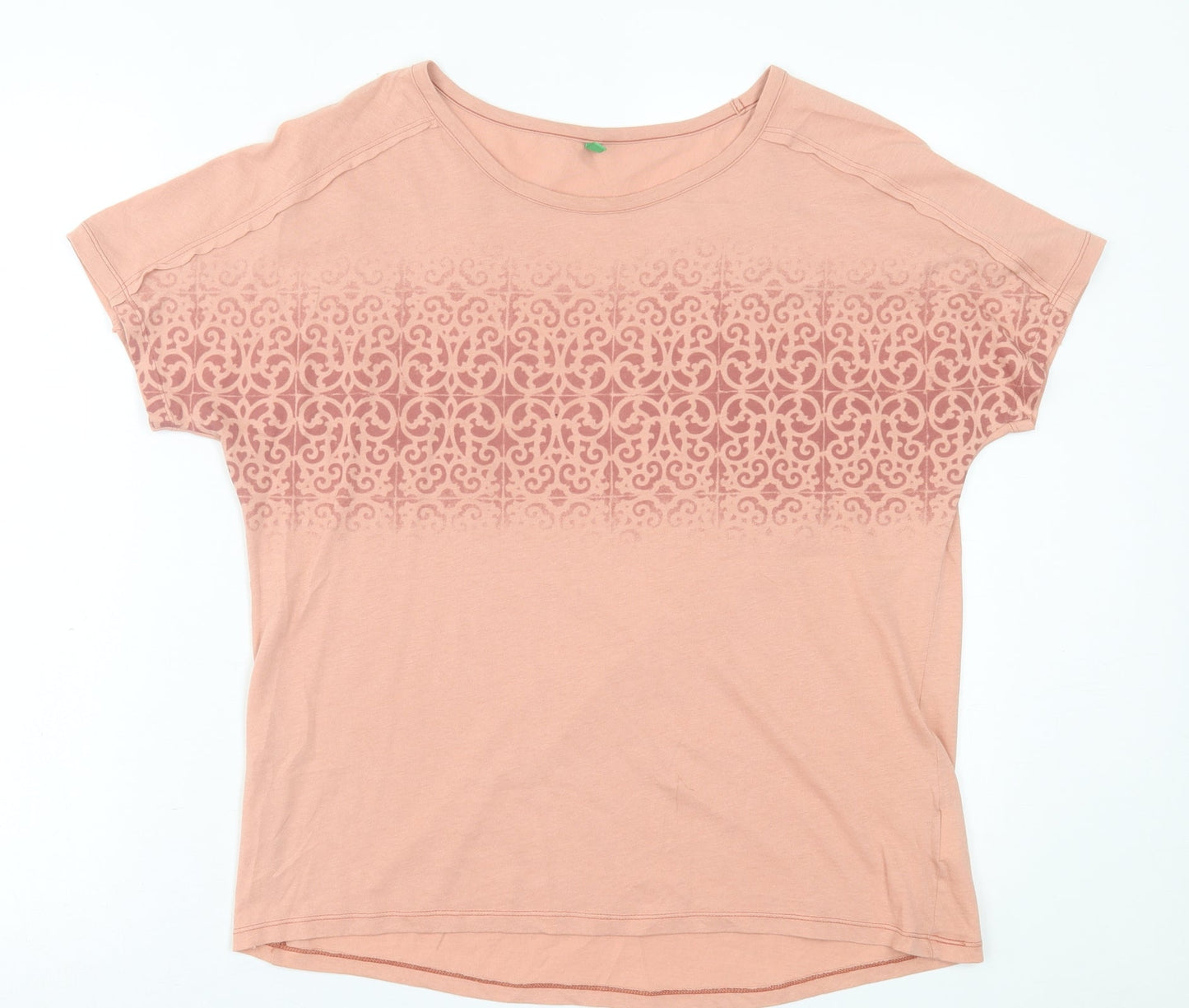 United Colors of Benetton Womens Pink Geometric Cotton Basic T-Shirt Size M Crew Neck