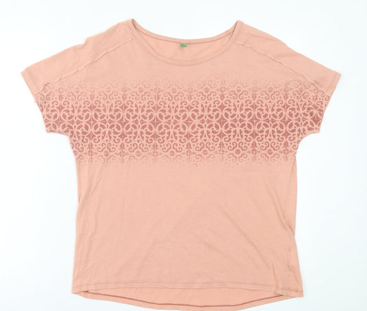 United Colors of Benetton Womens Pink Geometric Cotton Basic T-Shirt Size M Crew Neck