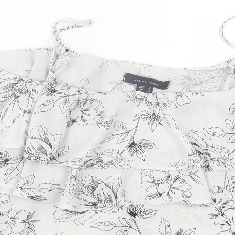 Atmosphere Womens Grey Floral Polyester Basic Tank Size 8 Scoop Neck