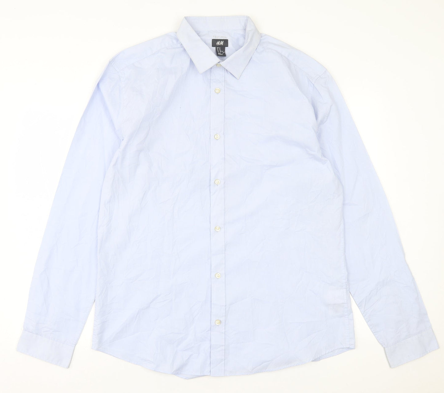 H&M Mens Blue  Cotton  Button-Up Size XL Collared Button